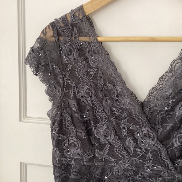 Blu Sage Y2K Prom Cocktail Dress Sz 10 Gray Sheer Lace Sequins Sleeveless Fairy - Picture 6 of 10